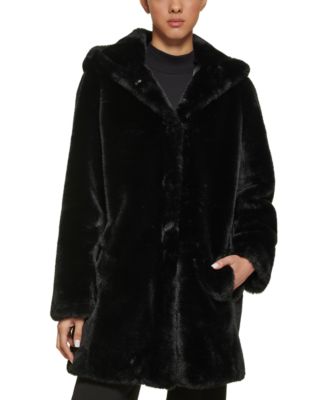 dkny black faux fur coat