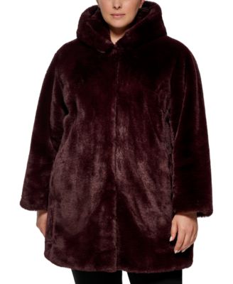 DKNY Women's Plus Size Hooded Faux-Fur 