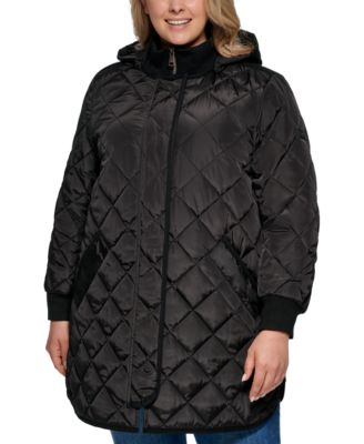 Hooded Zip-Side Quilted Coat 