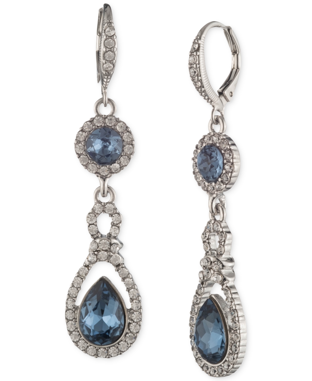 Givenchy Silver-Tone Pave Crystal & Blue Crystal Double Drop Earrings