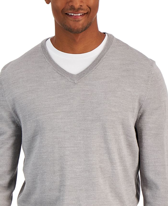 Club Room Men's Solid V-Neck Merino Wool Blend Sweater, Created for ...