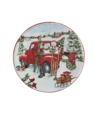 Red Truck Snowman 4 Piece Canape Plate Set