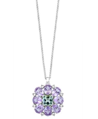 EFFY Collection - Pink Amethyst (14 ct. t.w.) & Green Quartz (5-1/2 ct. t.w.) Flower 18" Pendant Necklace in Sterling Silver