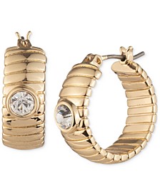 Gold-Tone Small Crystal Omega-Style Hoop Earrings, 0.74"