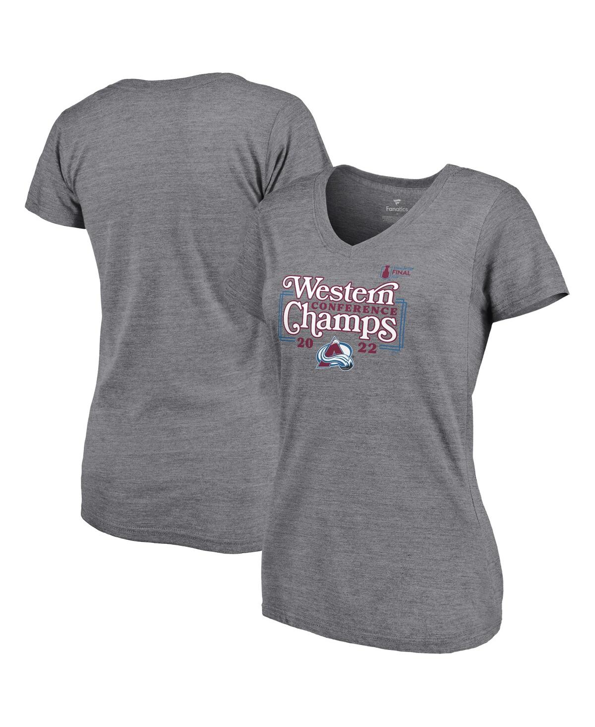 Fanatics Branded Heathered Gray Colorado Avalanche 2022 Western Conference Champions Line Shift V-ne In Heathered Gray