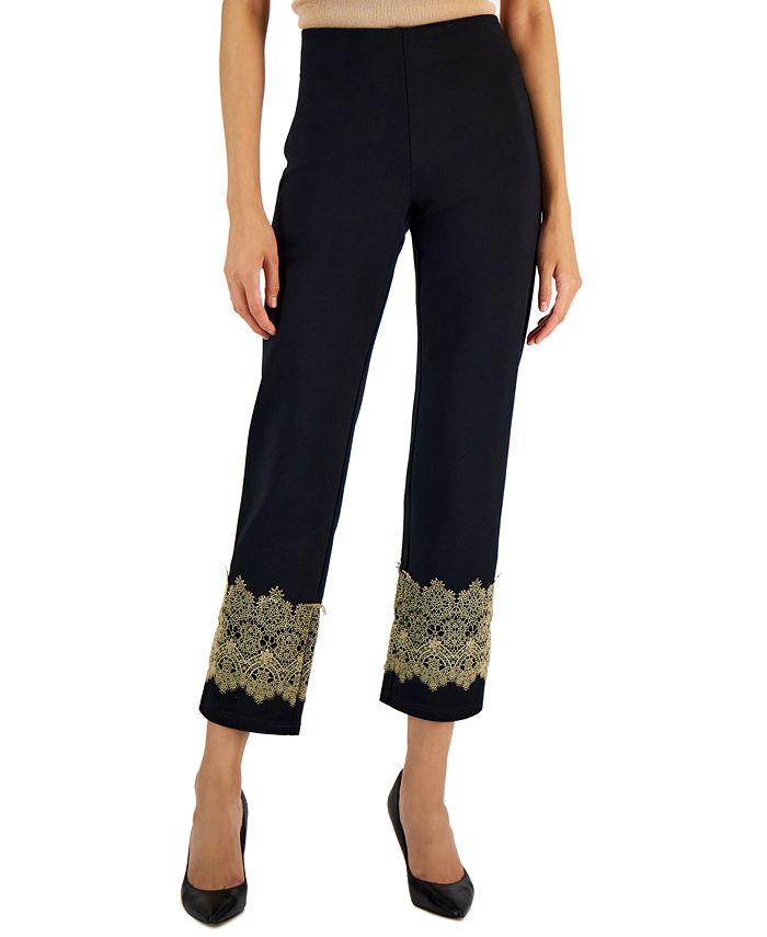 JM Collection Women's Lace-Hem Ponte Pants, Created for Macy's