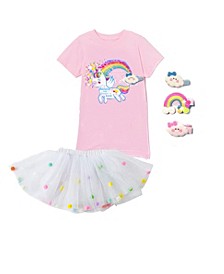 Big Girls Interchangeable Unicorn and Cloud Graphic Top and Skirt Set, 5 Piece