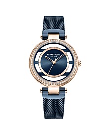 Women's Transparency Blue Stainless Steel Mesh Watch 34mm