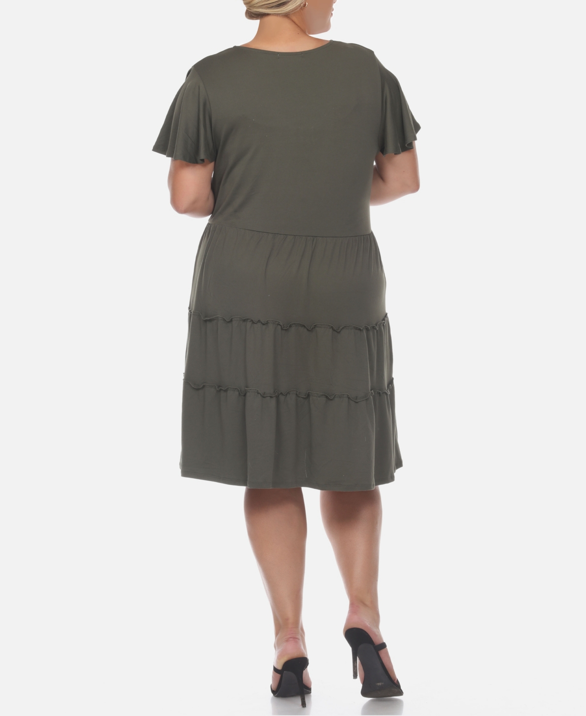 White Mark Plus Size Short Sleeve V-neck Tiered Midi Dress
