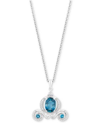 Enchanted Disney Fine Jewelry - London Blue Topaz (1-7/8 ct. t.w.) & Diamond (1/10 ct. t.w.) Cinderella Carriage Pendant Necklace in Sterling Silver, 16" + 2" extender