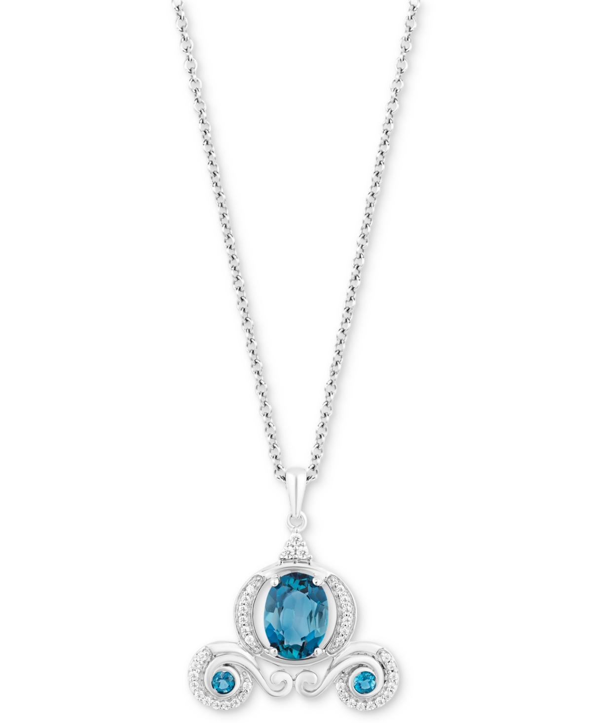 Enchanted Disney Fine Jewelry London Blue Topaz (1-7/8 ct. t.w.) & Diamond (1/10 ct. t.w.) Cinderella Carriage Pendant Necklace in Sterling Silver, 16" + 2" extender