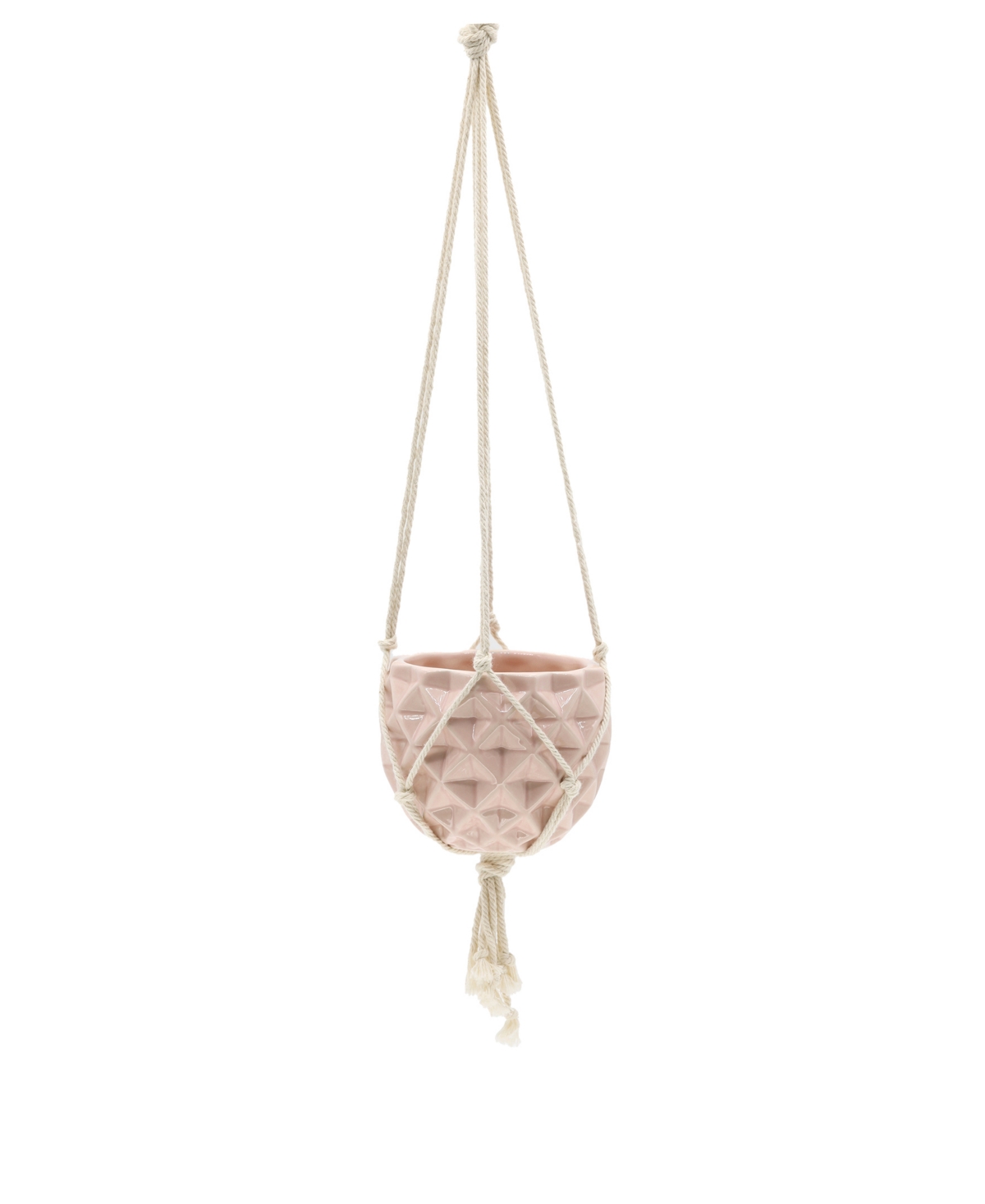 Ceramic Macrame Hanging Planter, 5" x 5" - Pink