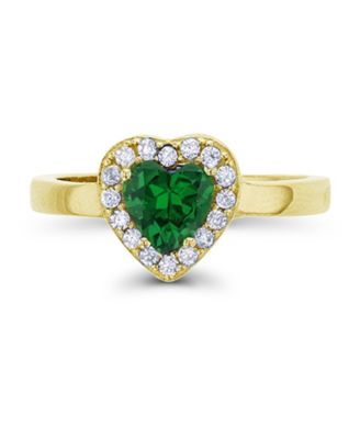 Cubic Zirconia in 14K Gold Over Sterling Silver Heart Round Pave Ring