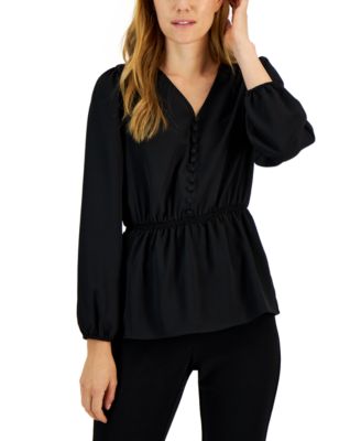Alfani - Women's V-Neck Smocked-Waist Top