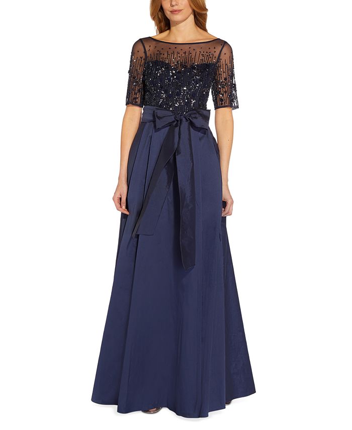 Adrianna Papell Women's Embellished Elbow-Sleeve Gown - Macy's