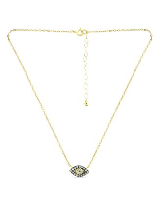 Cubic Zirconia with Black Rhodium Evil Eye Pendant, 18K Gold over Silver