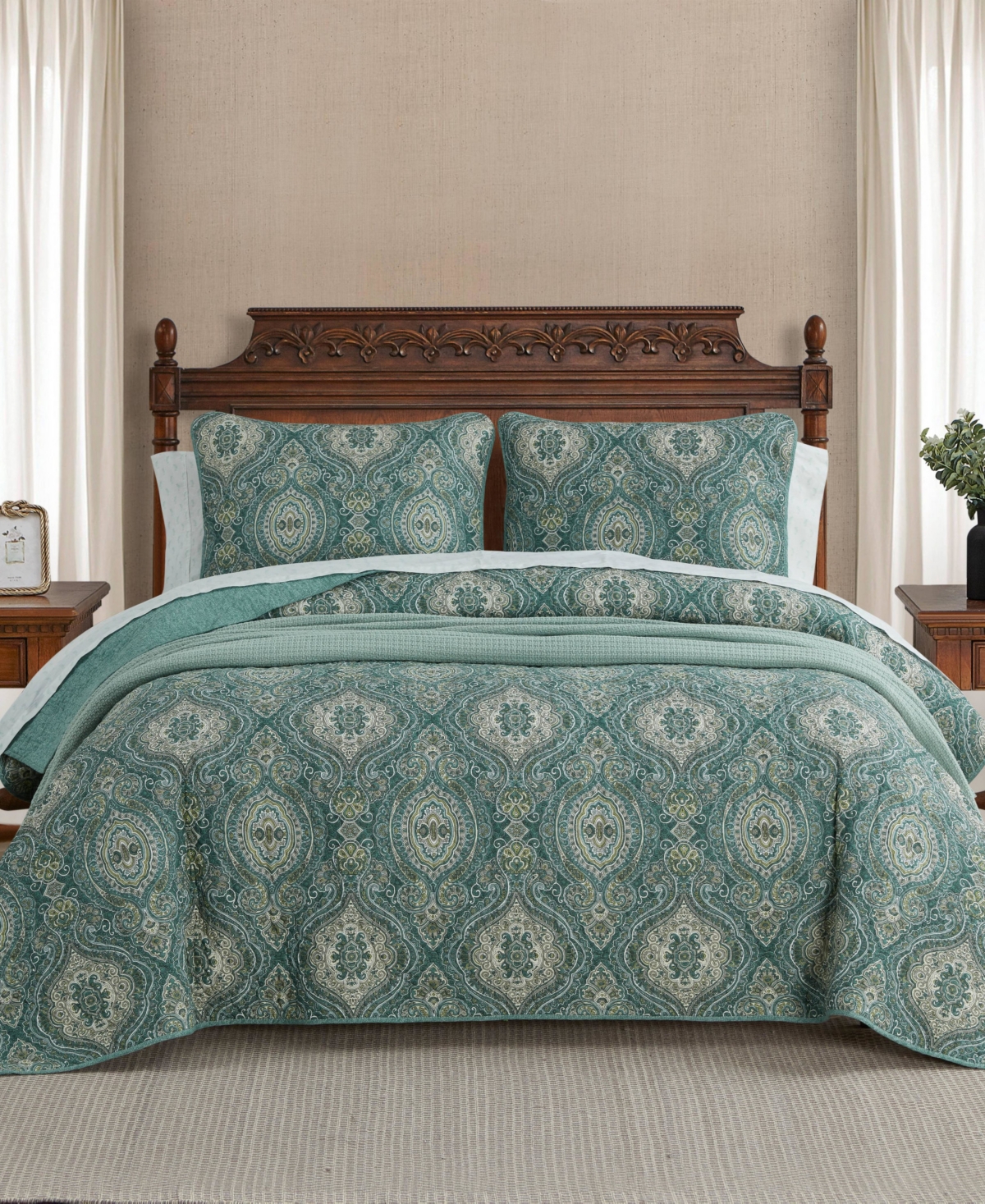 TOMMY BAHAMA HOME TURTLE COVE REVERSIBLE 3 PIECE QUILT SET, FULL/QUEEN BEDDING