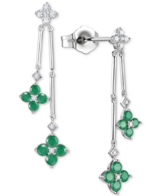 Sapphire (1-1/10 ct. t.w.) & Diamond (1/5 ct. t.w.) Flower Drop Earrings in Sterling Silver (Also in Ruby & Emerald)