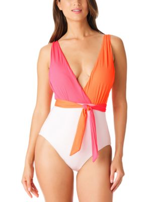 Sanctuary - Colorblocked Tie-Front Plunge Swimsuit
