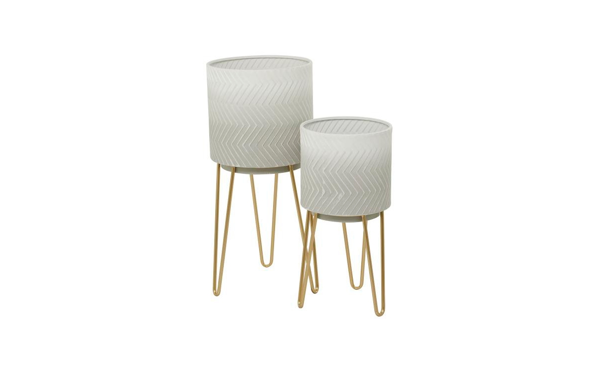 Cosmoliving Metal Modern Planters With Stand, Set Of 2 In White