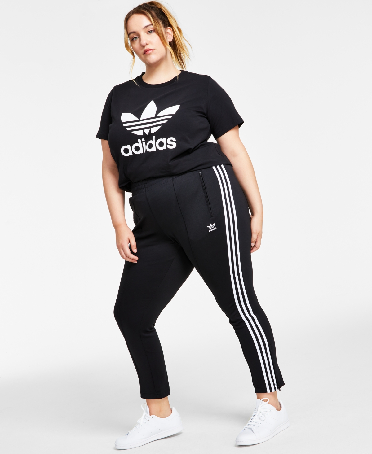 Adidas Originals Originals Plus Size Superstar Full Length Track Pants Primeblue In Black,white
