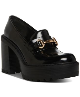 Madden Girl Kiiera Platform Tailored Lug Sole Heeled Loafers - Black/White Multi - Size 5M