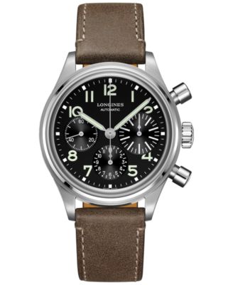 Longines - Men's Swiss Automatic Chronograph Avigation BigEye Brown Leather Strap Watch 41mm
