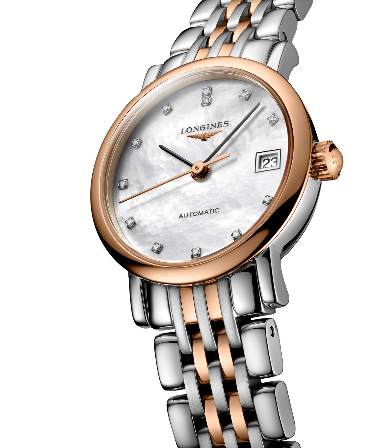 Shop Longines Women's Swiss Automatic Elegant Diamond Accent 18k Gold & Stainless Steel Bracelet Watch 25mm In No Color