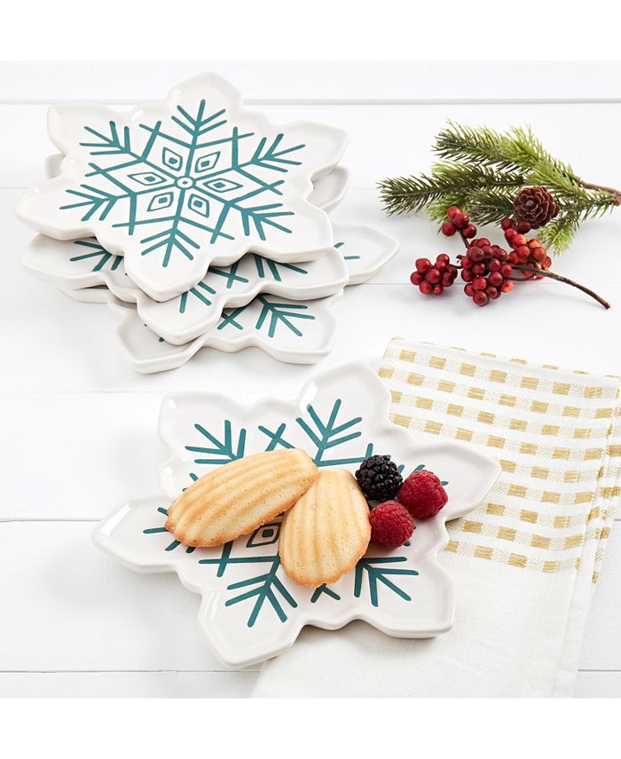 Tabletops Unlimited Winter Forest Snowflake Appetizer Plates, Set of 4