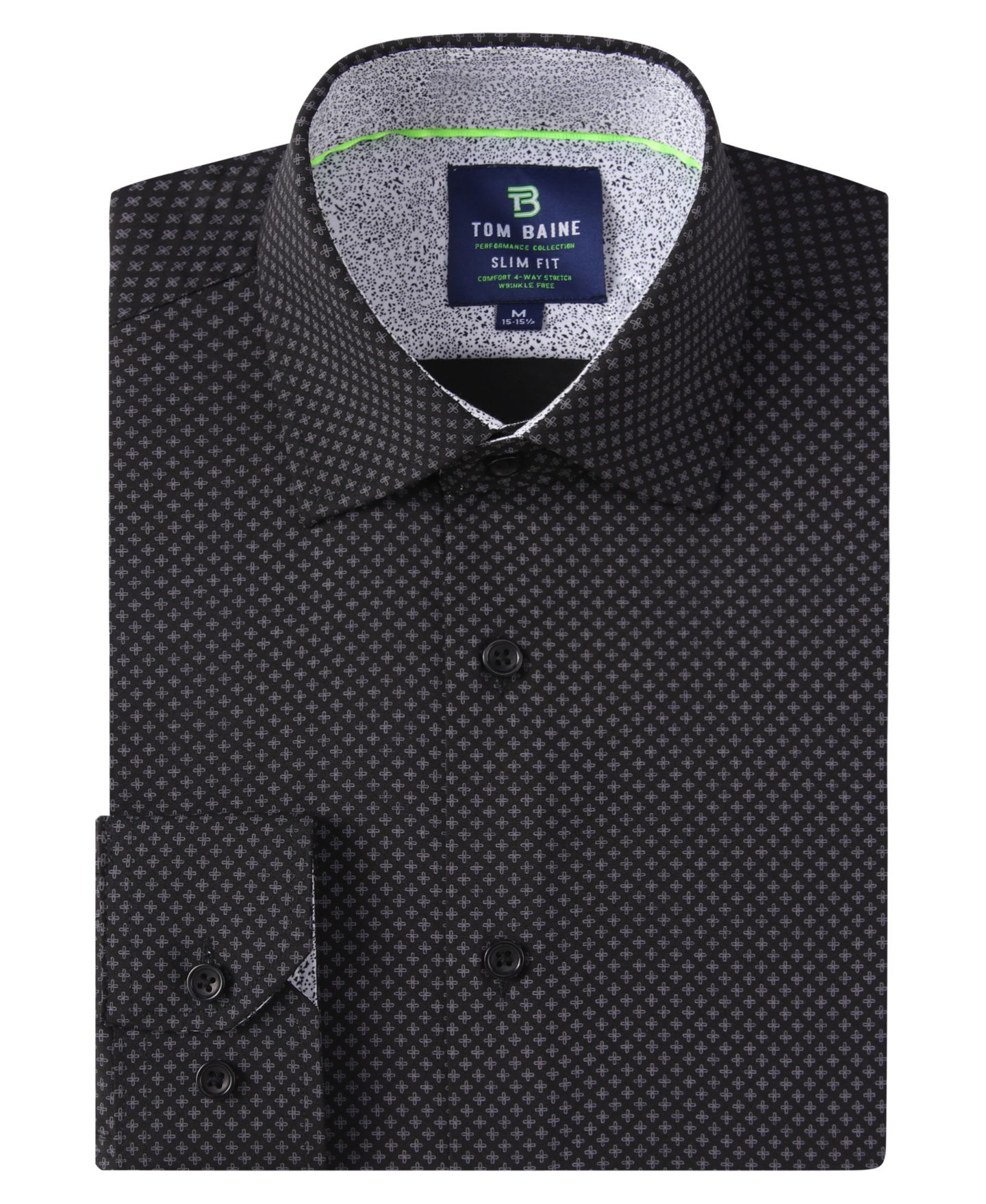 Мужская рубашка Tom Baine Slim Fit Performance Long Sleeve Geometric Dress Shirt, цвет: Чёрный — фото 1