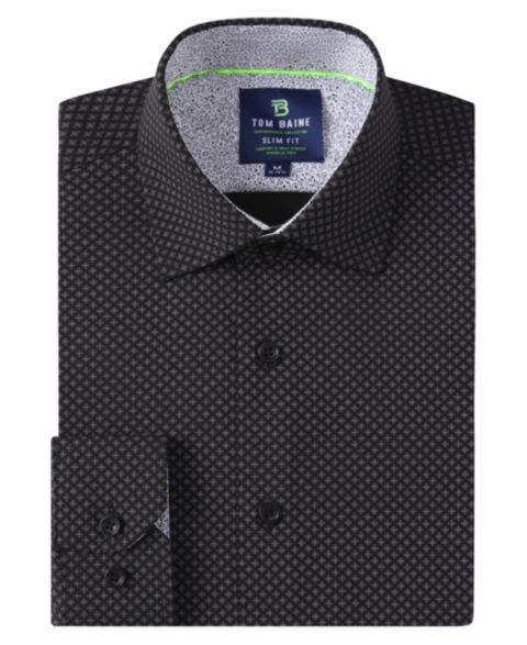 Мужская рубашка Tom Baine Slim Fit Performance Long Sleeve Geometric Dress Shirt, цвет: Чёрный