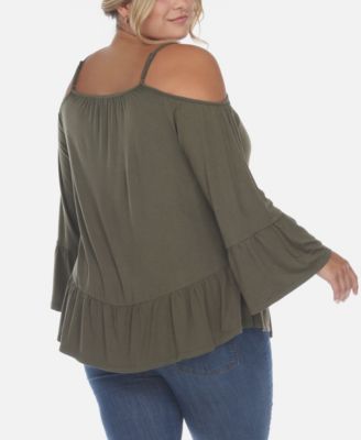 Plus Size Cold Shoulder Ruffle Sleeve Top