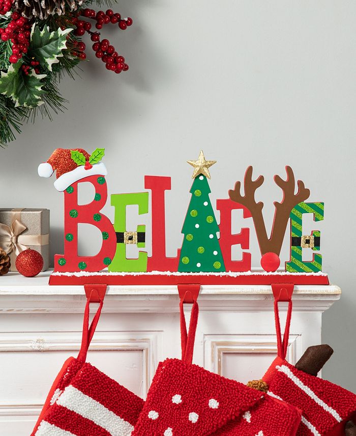 Glitzhome 14.5" Wooden Metal Believe Christmas Stocking Holder Macy's