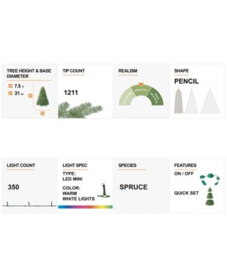 7.5' Pre-Lit Flocked Pencil Spruce Artificial Christmas Tree with 350 Warm White Lights