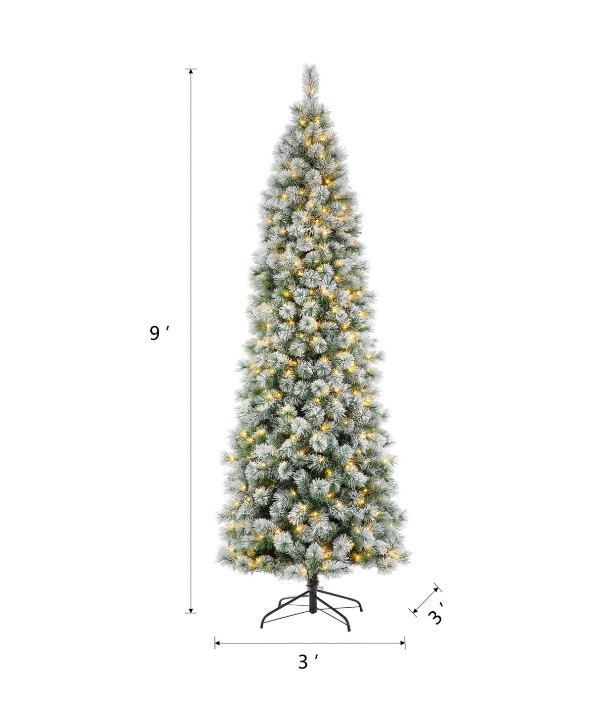 Glitzhome Pre-Lit Flocked Pencil Pine Artificial Christmas Tree with 500 WarmLights - White