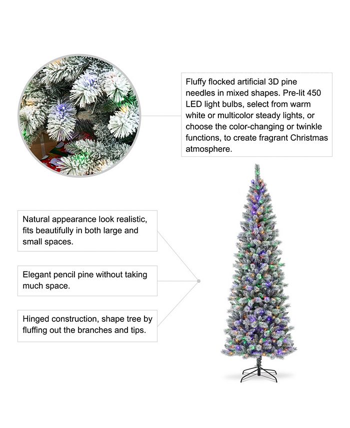 Glitzhome 9' PreLit Flocked Pencil Pine Artificial Christmas Tree with