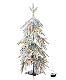 3' Pre-Lit Downward Wrapped Flocked Pine Artificial Christmas Greenery Table Tree with 50 Warm White Lights