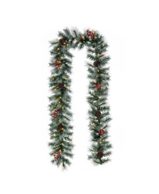 9' Pre-Lit Greenery Pine Cones and Berries Christmas Garland, with 50 Warm White Lights