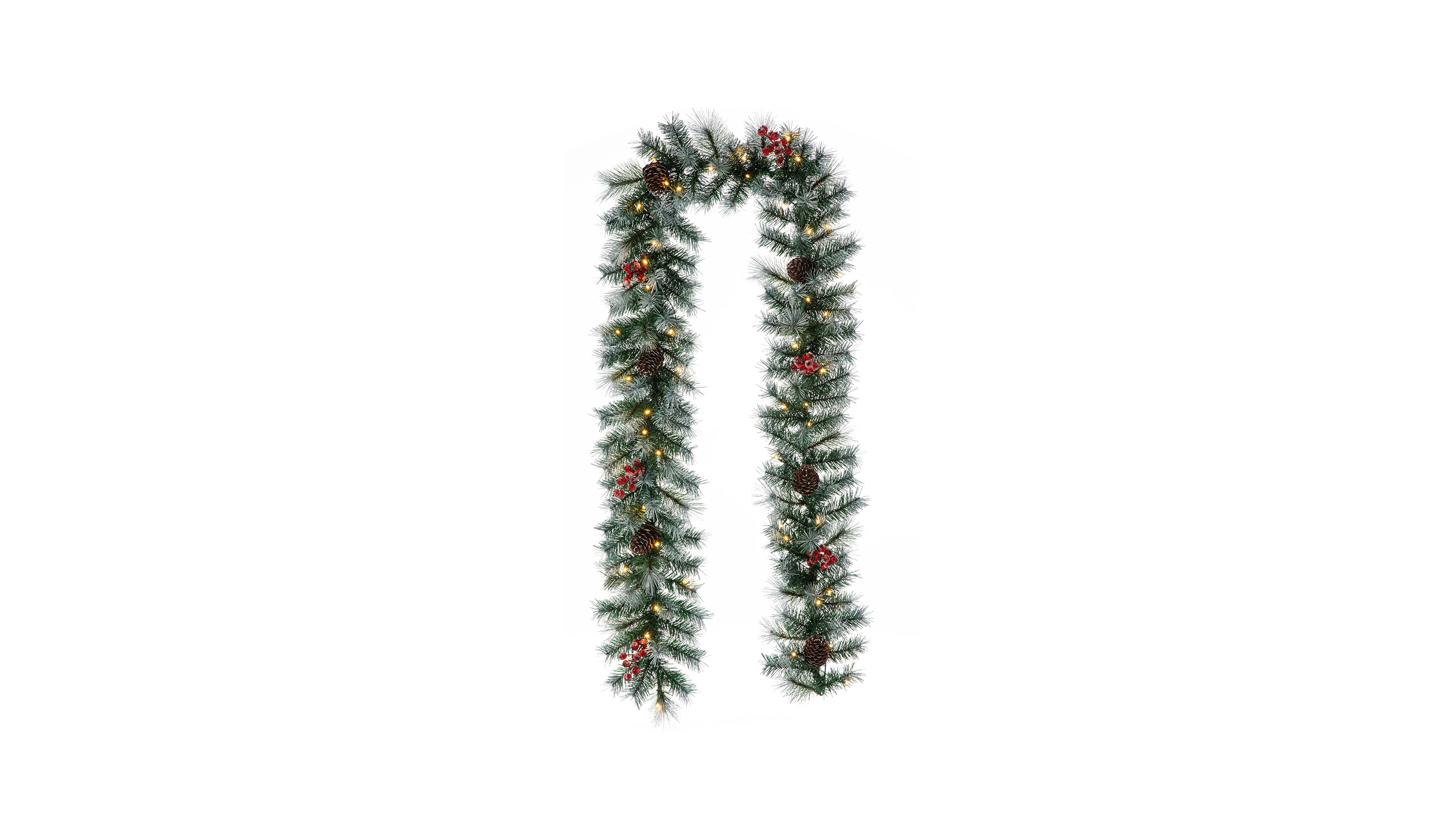 Glitzhome 9' Pre-Lit Greenery Pine Cones and Berries Christmas Garland, with 50 Warm White Lights