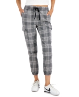 Tinseltown Juniors' Plaid Cargo Pull-On Jogger Pants - Black/White Plaid