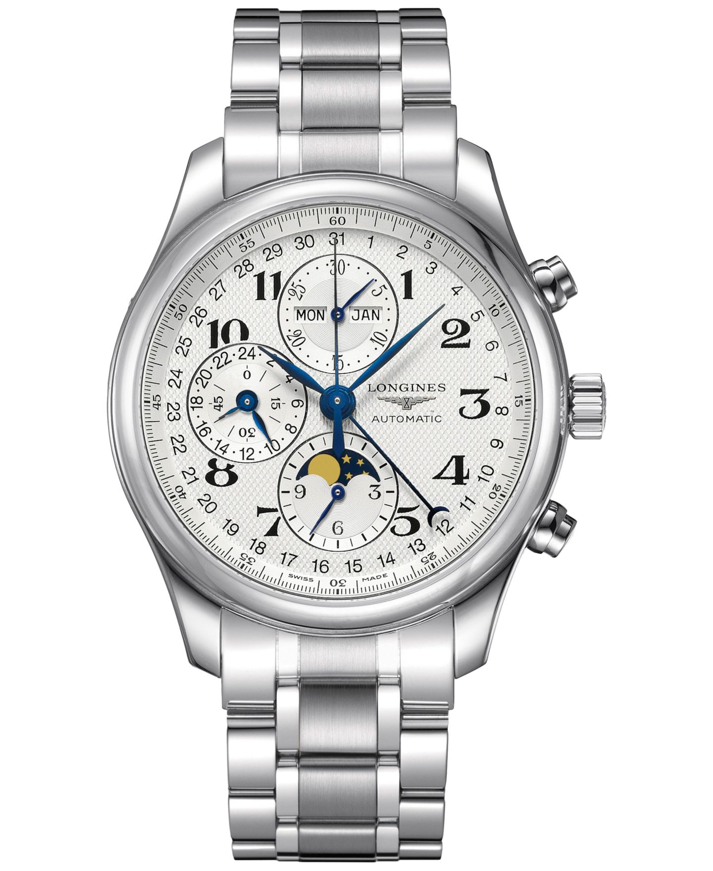 Мужские часы Longines Swiss Automatic Chronograph Master Stainless Steel Bracelet Watch 42mm — фото 1
