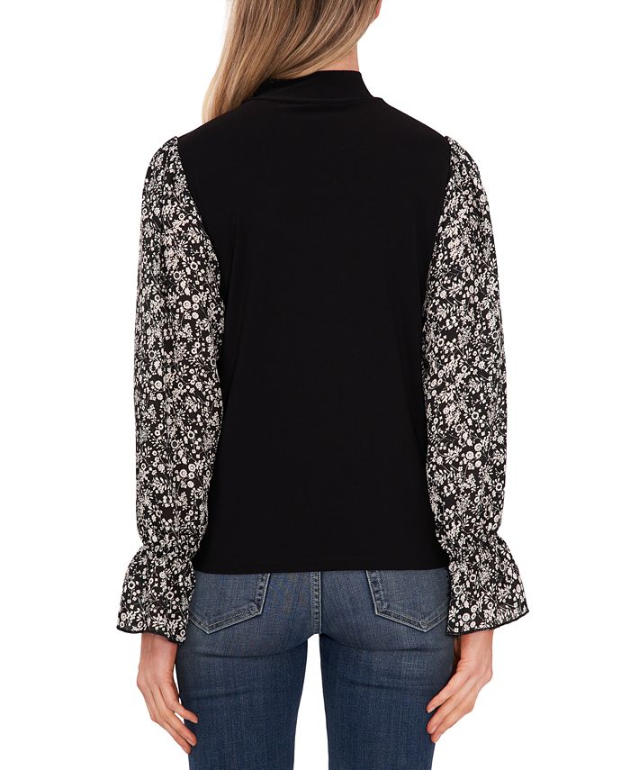 CeCe Women's Mock Neck Printed Sleeve Knit Top - Macy's