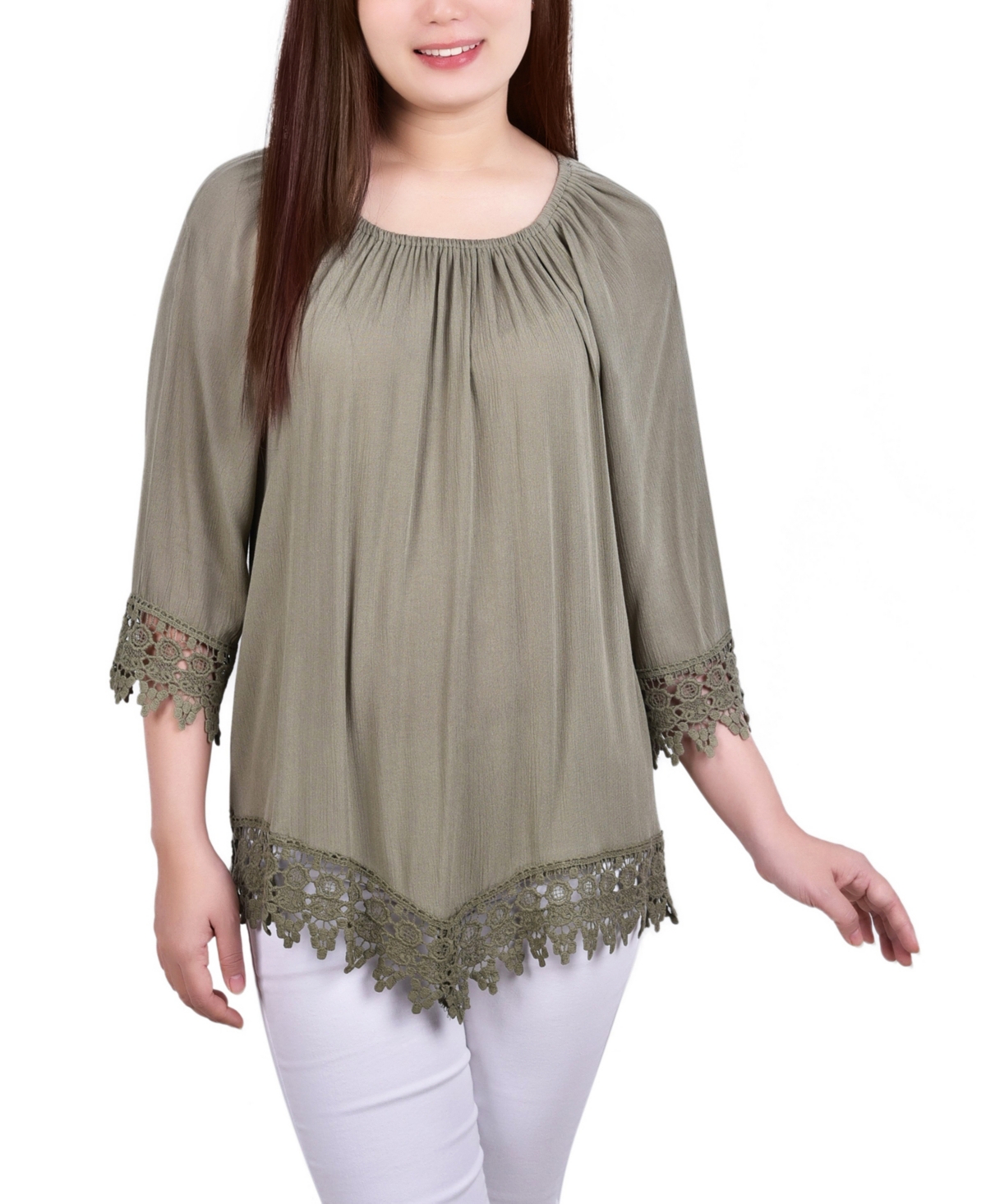 Petite Size 3/4 Sleeve Peasant Blouse - Mustard
