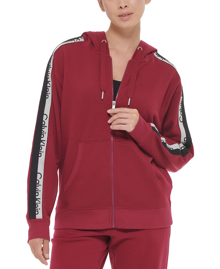Calvin Klein Women's Logo Tape Elastic Long Hooded Jacket Macy's