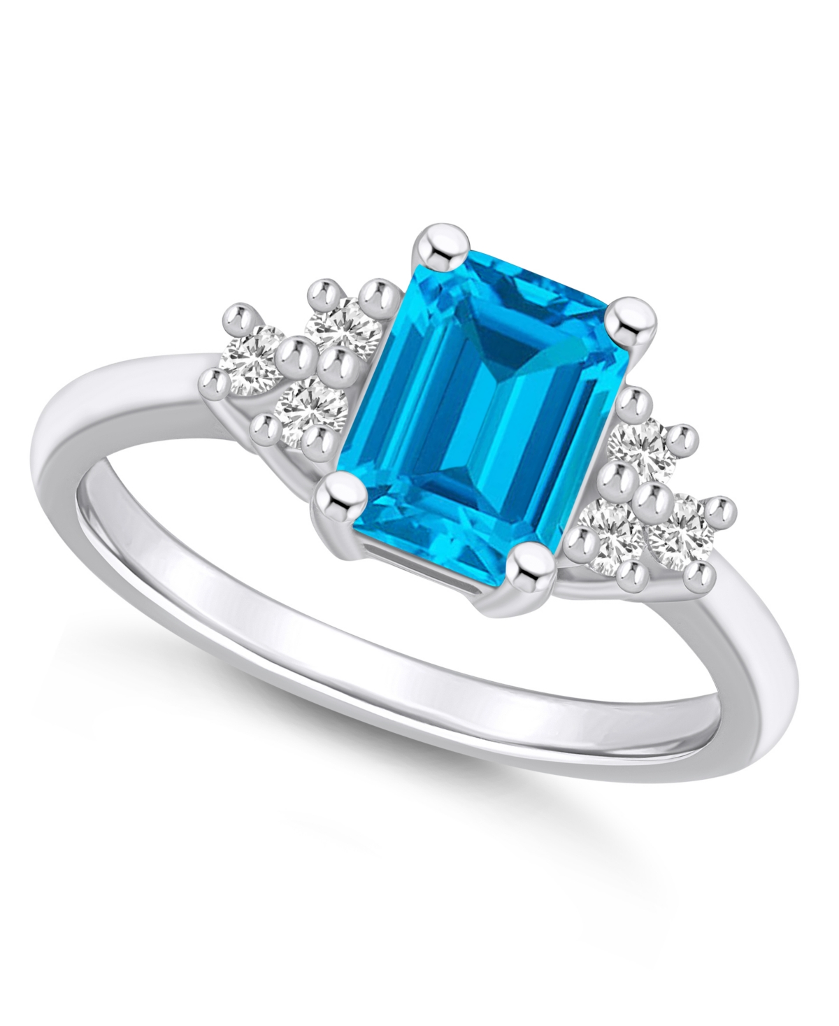Macy's Gemstone And Diamond (1/5 Ct. T.w.) Ring In 14k White Gold In Blue Topaz