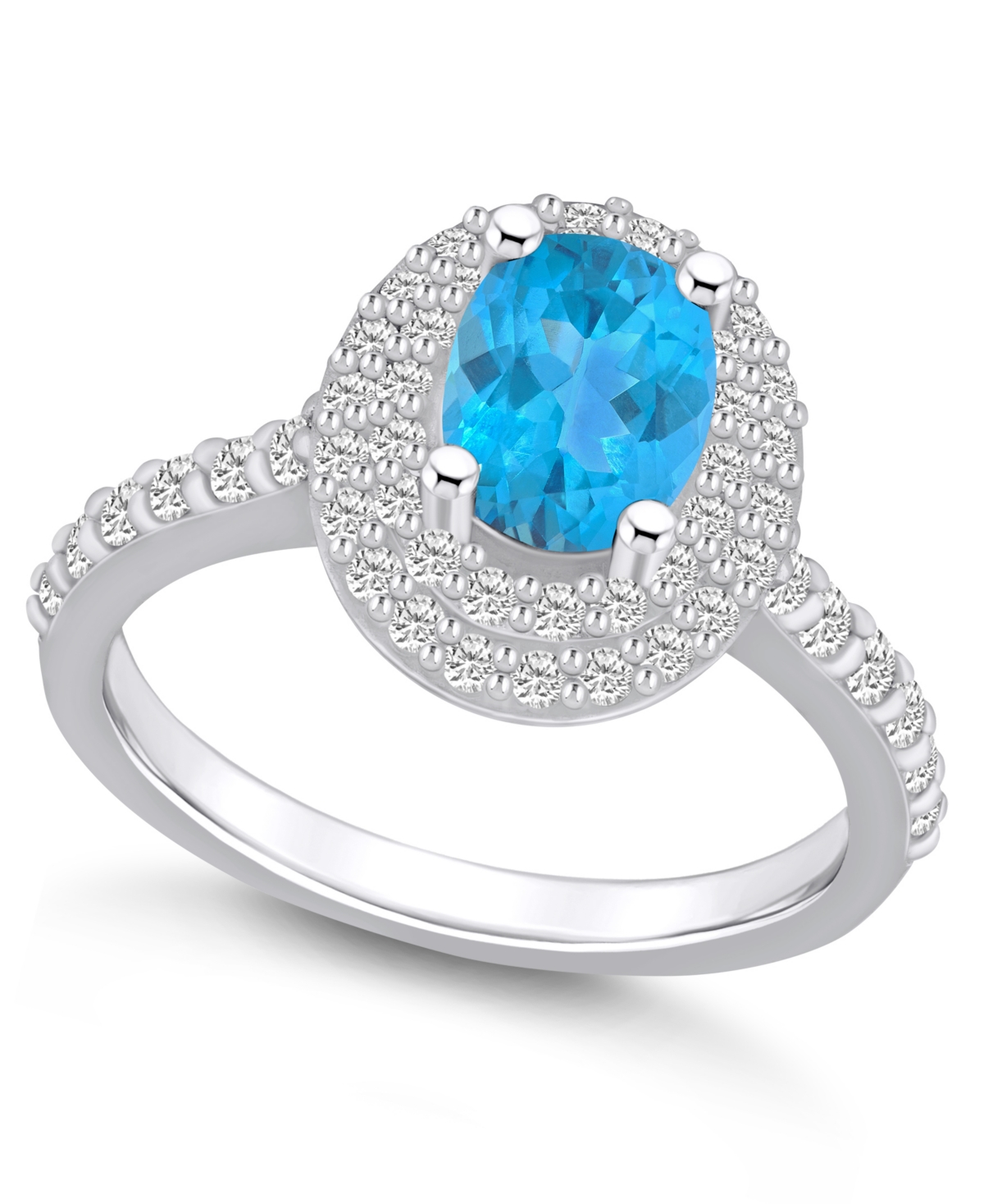 MACY'S BLUE TOPAZ AND DIAMOND HALO RING