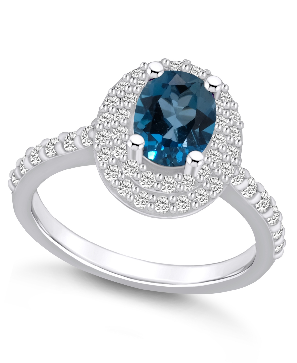 Macy's London Blue Topaz And Certified Diamond Halo Ring In London Blue Topaz