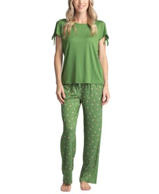 MUK LUKS - Women's Tie-Cuff Split-Sleeve Top & Open-Leg Pajama Pants Set