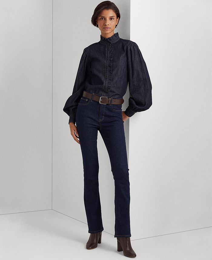 Lauren Ralph Lauren Denim Blouson-Sleeve Shirt - Macy's