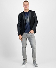 Men's Slim-Fit Pieced Mixed-Media Blazer with Faux-Leather Trim, Created for Macy's 